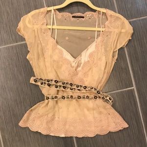 Elie Tahari Two Piece Top with Embroidered Belt